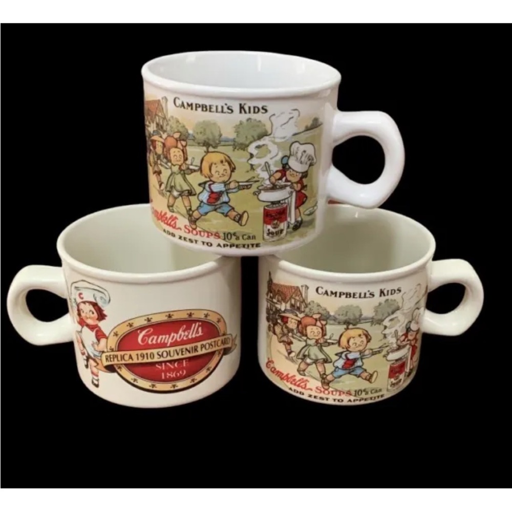 Vintage Campbells Kids Soup Mug 1994 Westwood Replica 1910 Souvenir Postcard